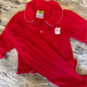 CHRISTMAS Classic Whimsy Red Girls Pajamas with Embroidered Santa Design